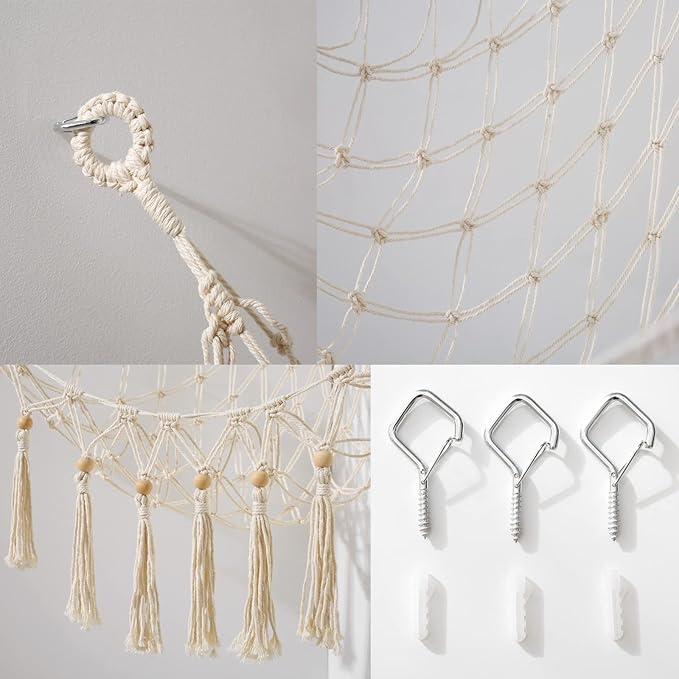 Stuffed Animal Storage Macrame Boho Plush Toy Net Hammock for Stuffed Animals with Light Pet Net for Stuffed Animals Corner Hanging Stuffed Animal Holder Teddy Bear Net for Kids Room (White-1)