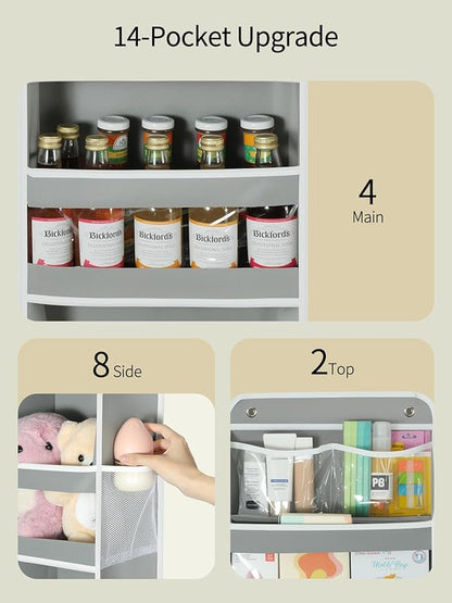 Yecaye 5 Tier 2 Pc Over the Door Organizer, Swing-proof Door Organizer Hanging with Clear PVC Windows, Behind the Door Storage for Bedroom Nursery Closet Laundry Pantry Bathroom, Grey