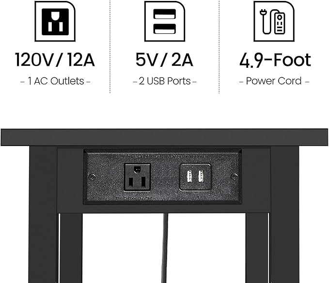 TUTOTAK 2 Tier Printer Stand, Rolling Printer Cart with Power Outlets and USB Ports, Mobile Printer Table with Wheels, for Under Desk, Office, Home, Black PS01BK001
