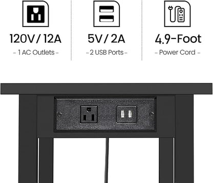 TUTOTAK 2 Tier Printer Stand, Rolling Printer Cart with Power Outlets and USB Ports, Mobile Printer Table with Wheels, for Under Desk, Office, Home, Black PS01BK001