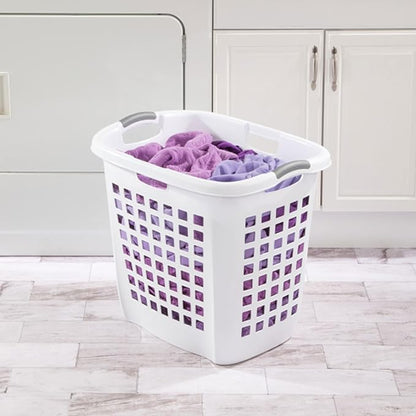 Sterilite Ultra Easy Carry Laundry Hamper, Comfort Handles to Easily Carry Clothes Between the Bedroom and Laundry Room, Plastic, White, 4-Pack