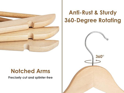 StorageWorks Wooden Hangers 30 Pack, Wood Coat Hangers for Closet, Heavy Duty Clothes Hangers for Suits, Shirts, Pants, Jackets, Natural Wood Color
