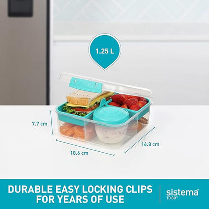 Sistema To Go Collection Bento Box Cube Plastic Lunch and Food Storage Container, 5.3 Cup, Multi-Compartment, Color Varies, BPA Free