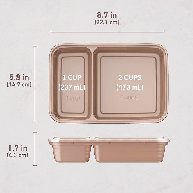Bentgo Prep - 20-Piece 2-Compartment Reusable Meal Prep Containers with Lids, PFAS & BPA Free Materials, Durable, Microwave, Freezer, & Dishwasher Safe To Go Food Storage (Rose Gold)