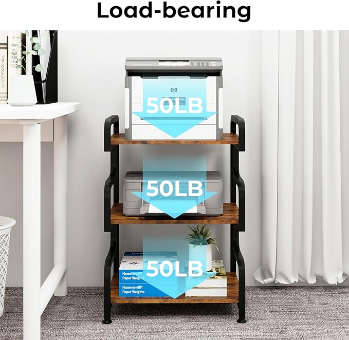 Natwind 3-Tier Printer Stand with Wheels Movable Storage Cart Floor-Standing Multi-Purpose Shelf Rack for Media Player Scanner Files Books Microwave Oven in Kitchen Living Room Home Office (Retro)
