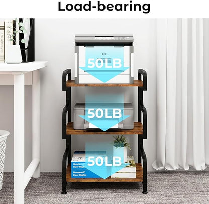 Natwind 3-Tier Printer Stand with Wheels Movable Storage Cart Floor-Standing Multi-Purpose Shelf Rack for Media Player Scanner Files Books Microwave Oven in Kitchen Living Room Home Office (Retro)