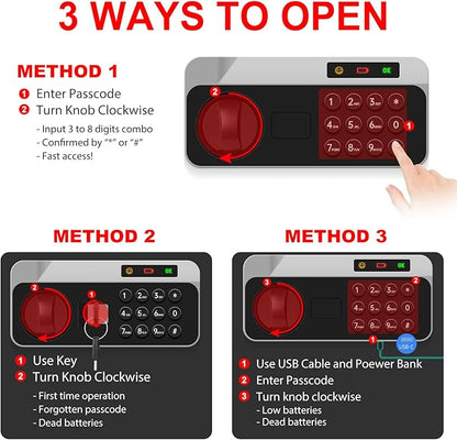 3.3 Cuft Large Fireproof Safe for Home, Security Safe Box Fireproof Waterproof with Digital Keypad, Removable Shelves and Alarm System, Anti-theft Personal Safes for Home Use Fire and Water Proof