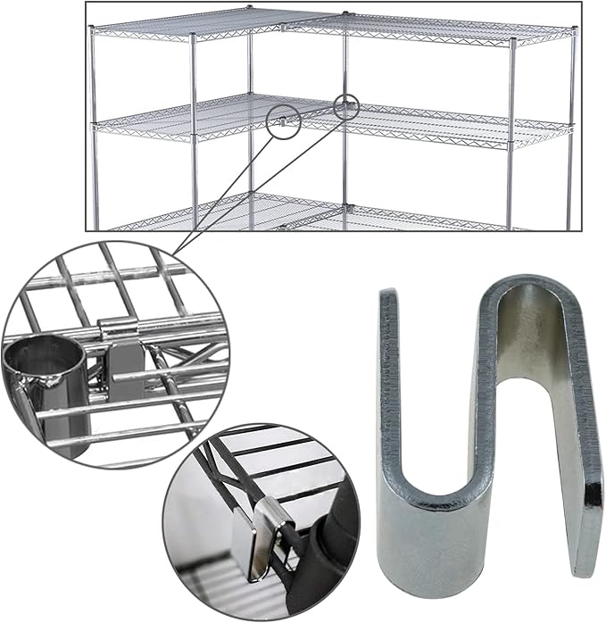 4pcs Wire Shelving S Hook Chrome Plating for Wire Shelf System Wire Rack Hook, Silver