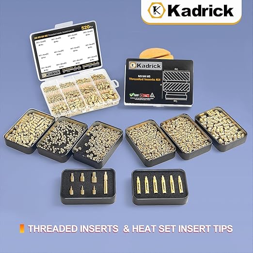 55 Pcs 1/4''-20 Threaded Inserts for Plastic with Heat Set Tip,1/4''x8mmx8mm Heat Set Inserts Kit,Brass Inserts for 3D Pringting