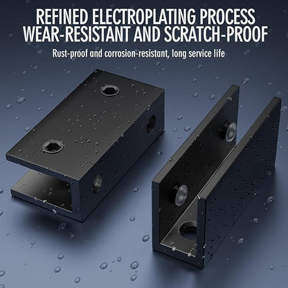 Ranbo 2 Pcs Frameless Glass Clamp Brackets for Shelf and Shower, Heavy Duty Wall Mount Rectangular Holders for 1/4" to 1/2" Panels, Matte Black Finish Hardware
