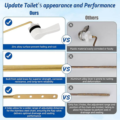 Hibbent Universal Front Mount Metal Toilet Handle Replacement Kit, Brass Toilet Tank Flush Lever with Stainless Steel Adjustable Flapper Chains for Most Toilets, White