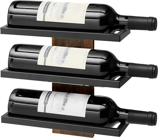 Hoctieon 3-Tier Wall Mount Wine Rack, Wall Mounted Wine Bottle Racks for Display and Storage, Hanging Bottle Holder, for Living Room, Dining Room, Bar, Wine Cellar, Rustic Brown