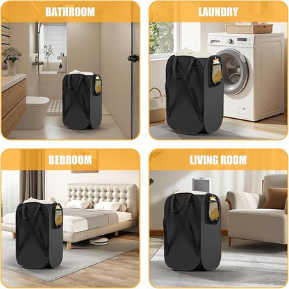 2 Pack Collapsible Backpack Laundry Bag Made by Strong Polyester Oxford Cloth, 76L Heavy Duty Large Hamper with Adjustable Shoulder Strap, Foldable Basket with Mesh Pocket for Dorm, Travel, Apartment
