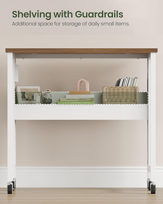 31.5" Modern Folding Computer Desk with Power Outlets, Wheels, Storage, Perfect for Small Spaces Rustic Brown and White TDN01UWL