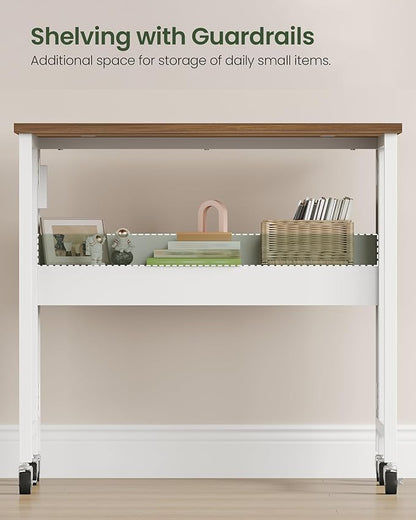 31.5" Modern Folding Computer Desk with Power Outlets, Wheels, Storage, Perfect for Small Spaces Rustic Brown and White TDN01UWL