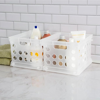 Sterilite Mini Crate, Stackable Plastic Storage Bin with Handles, Organize Home, Garage, Office, School, Dorm Room, Clear, 24-Pack