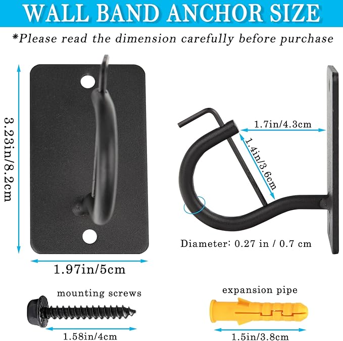 Resistance Band Wall Anchors Mount 5 Set with Lock, Gym Workout Band Heavy Duty Steel Wall Hook Bracket Rack for Home Office Training Strength Exercise Stretching Storage