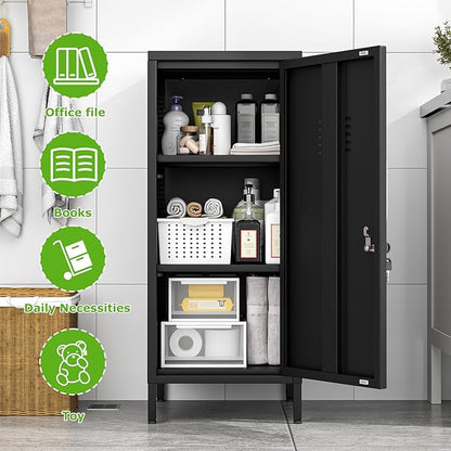 35" Metal Storage Locker, Lockable Employees Metal Locker with Door and Adjustable Shelves, Steel Locker for Home, School, Office, Gym (Black)