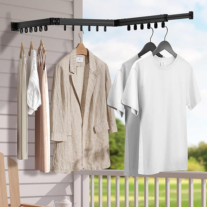 Black Laundry Space Saver Wall Mounted (Tri-Fold) | Only Punch Installation Tools Provided | Retractable, Collapsible | Clothes Drying Rack
