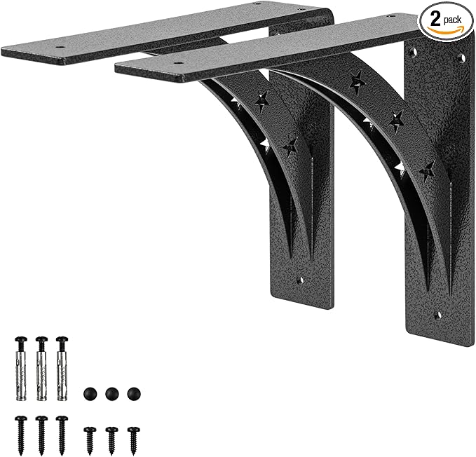 12 inch x 10 inch Heavy Duty Shelf Brackets，max Load 900 LBS,Premium Alloy Metal Mantel Brackets , (Set of 2) Countertop Support Brackets (Black-Metallic Silver)