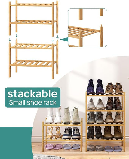 Small Shoe Rack, 6-Tier Shoe Shelf for Entryway, Bamboo Wood Shoe Rack for Closet & Hallway, Long 17.2IN | Beautiful | Functional | Sturdy | Durable