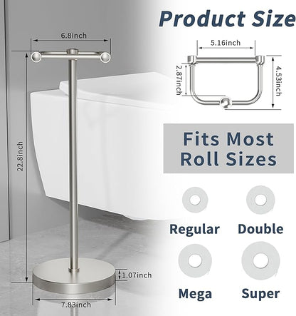 Toilet Paper Holder Stand, Post Pivoting Design Free Standing Toilet Paper Holder, SUS304 Stainless Steel Toilet Paper Roll Holder, Heavy Stable Base (Brushed Nickel)