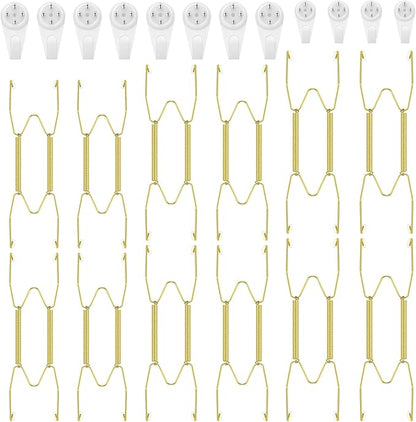 Hotop 12 Pieces Plate Hangers for Wall Stainless Steel Wire Invisible Heavy Duty Plate Hangers Display Holders with 12 Pieces Hooks for Wall Decorative(8/10/12 Inch,Gold)