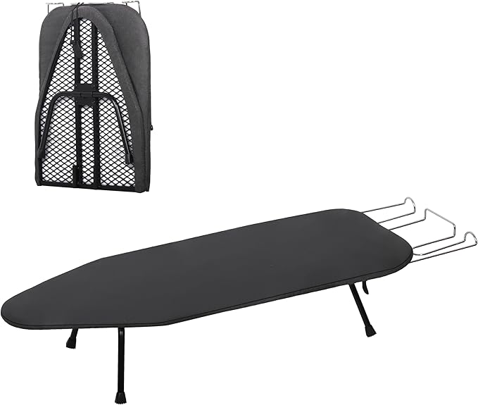 Small Ironing Board, Foldable Table Top Ironing Board Compact, Portable Tabletop Iron Boards Metal Mesh Panel, 8mm Thicken Pad with lron Rest and Heat Resistant Cover