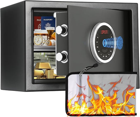 BlackSmith Home Biometric Safe 1.0 Cubic Feet Auto-Open Fingerprint Safe with Backlit Keypad Triple Alarm Security Wall Mount Lock Box for Jewelry & Valuables