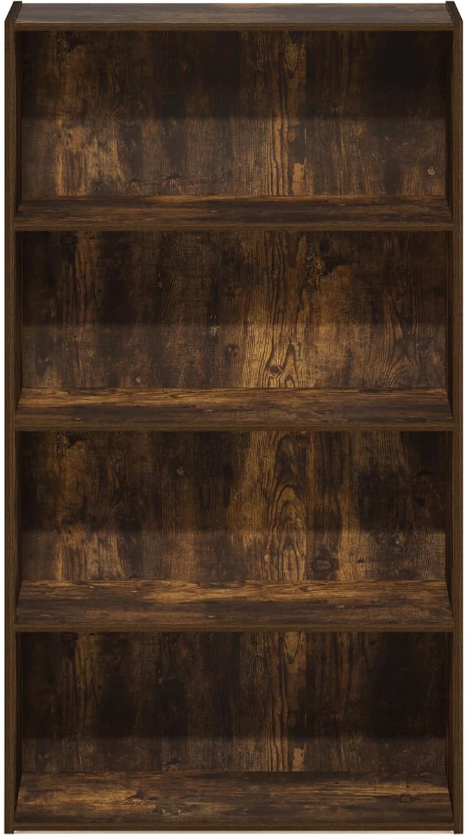 Furinno PASIR Book Shelf, 4-Tier Bookshelf, Bookcase with Open Shelf, 9.4 x 23.6 x 41.7, for Living Room, Bedroom, Home Office, Amber Pine