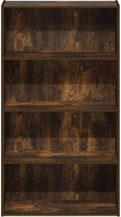 Furinno PASIR Book Shelf, 4-Tier Bookshelf, Bookcase with Open Shelf, 9.4 x 23.6 x 41.7, for Living Room, Bedroom, Home Office, Amber Pine