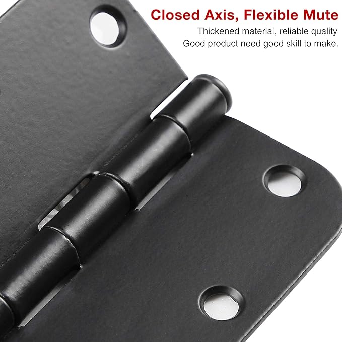 6 Pack Matte Black Interior Door Hinges Round 3.5" x 3.5 Inch 5/8" Radius Heavy-Duty Mat Hinge for Doors Standard Bedroom Work Office Door Hardware Removable Pin,Farm,Shed,Gate,Greenhouse Vent Window