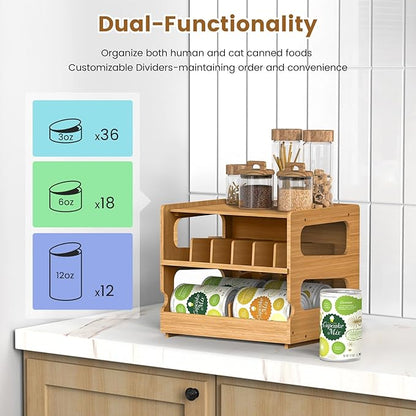 Teamkio Canned Cat Food Organizer, Bamboo Can Organizer for Pantry, 2 Tier Stackable Can Storage Rack Ideal for 36 Cans Wet Cat Food Organizer (FIFO)