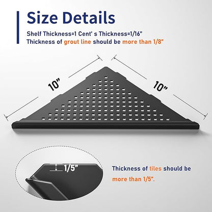 Corner Shower Shelf, 10" Matte Black 304 Stainless Steel Grout in Shelf Rack for for Tiled Wall, Recessed Bathroom Shelf