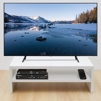 TEAMIX 2 Tier White Monitor Riser Stand, Wood Desktop Stand with storage for Laptop/PC/Printer/Keyboard, TV Stand Shelf Home Office Desk Accessories