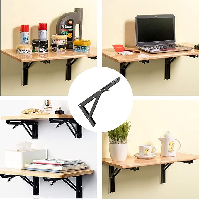 Folding Shelf Brackets Heavy Duty, 2 Pcs 8 Inch Shelf Brackets,Collapsible Shelf Brackets 8 10 12 14 16 18 20in for Foldable Shelf, Wall Mounted Folding Table Brackets Space-Saving