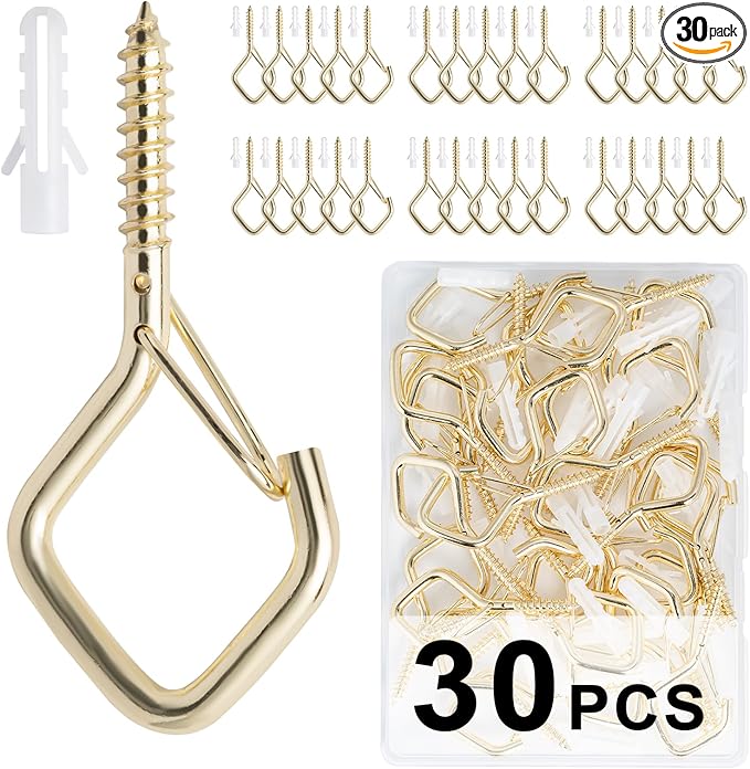 30 PCS Cup Screw-in Hanger Hooks with Safety Buckle, Windproof Screw Hooks Perfect for Hanging Outdoor String Lights, Plants, and Patio Lights,for Ceiling and Wall Mount, 2.2 Inches in Gold
