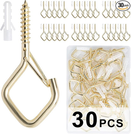 30 PCS Cup Screw-in Hanger Hooks with Safety Buckle, Windproof Screw Hooks Perfect for Hanging Outdoor String Lights, Plants, and Patio Lights,for Ceiling and Wall Mount, 2.2 Inches in Gold