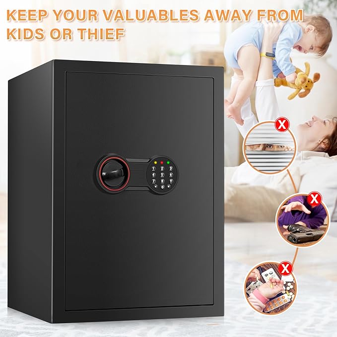 [19.7" Tall] Large Fireproof Home Safe Box, Anti-theft Safes with Dual Alarm System, Programmable Keypad and Spare Keys, Digital Fire Proof Safe for Home Money Firearm Documents Medicines
