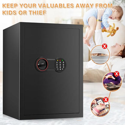 [19.7" Tall] Large Fireproof Home Safe Box, Anti-theft Safes with Dual Alarm System, Programmable Keypad and Spare Keys, Digital Fire Proof Safe for Home Money Firearm Documents Medicines
