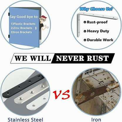 Alise 4 PCS L Brackets Heavy Duty Corner Bracket, 4 X4 Inch White Floating Shelf Brackets for Shelves, Stainless Steel L Shape Wall Mounting Brackets, Metal L Joint Angle Bracket for Wood Shelving