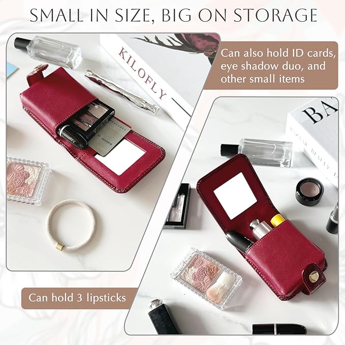 kilofly Genuine Leather Double Lipstick Case Cosmetic Makeup Holder + Gift Box