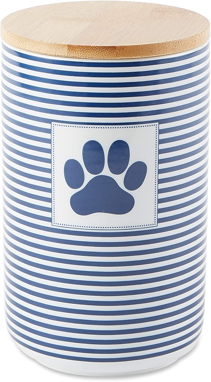 Bone Dry Paw & Patch Ceramic Pet Collection, Treat Canister, 4x6.5, Nautical Blue