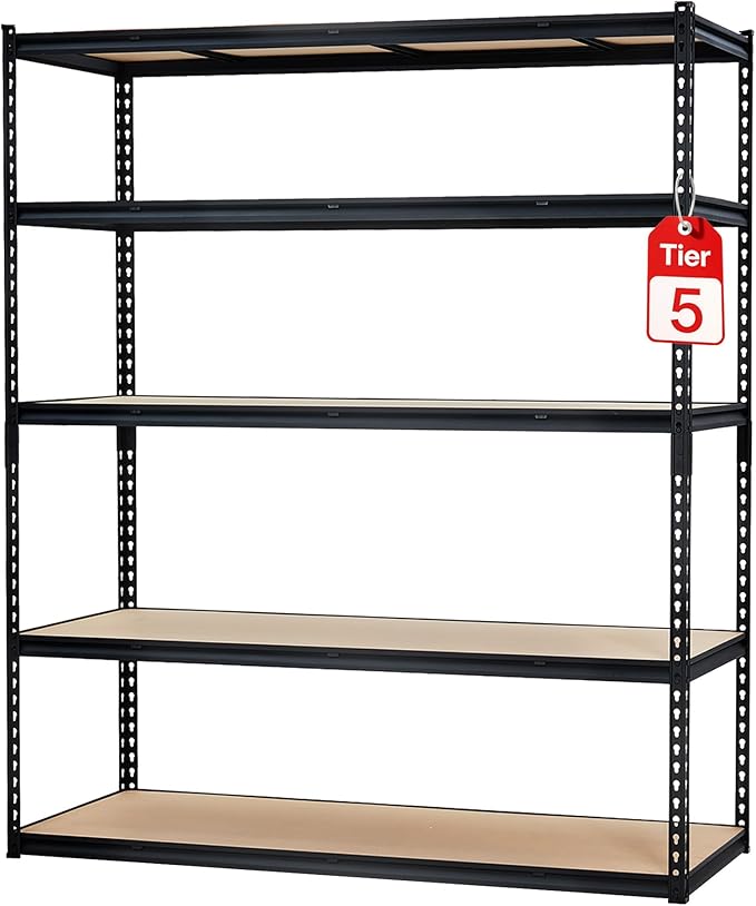 Garage Storage Shelves 5 Tiers, Heavy Duty Storage Shelving Racks with 3000 LBS Capacity, 60 " L x 24 in W x 72 in H Metal Adjustable Shelving Unit for Kitchen Pantry Basement Bathroom Laundry