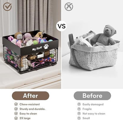 Dog Toy Basket - Metal Large Dog Toy Box for Small Dog - Dog Toy Storage Bin for Pet - Personalized Large Dog Toy Basket for Puppy and Pet- Dog Toy Organizer Holder Boxes for Living Room