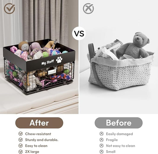 Dog Toy Basket - Metal Large Dog Toy Box for Small Dog - Dog Toy Storage Bin for Pet - Personalized Large Dog Toy Basket for Puppy and Pet- Dog Toy Organizer Holder Boxes for Living Room