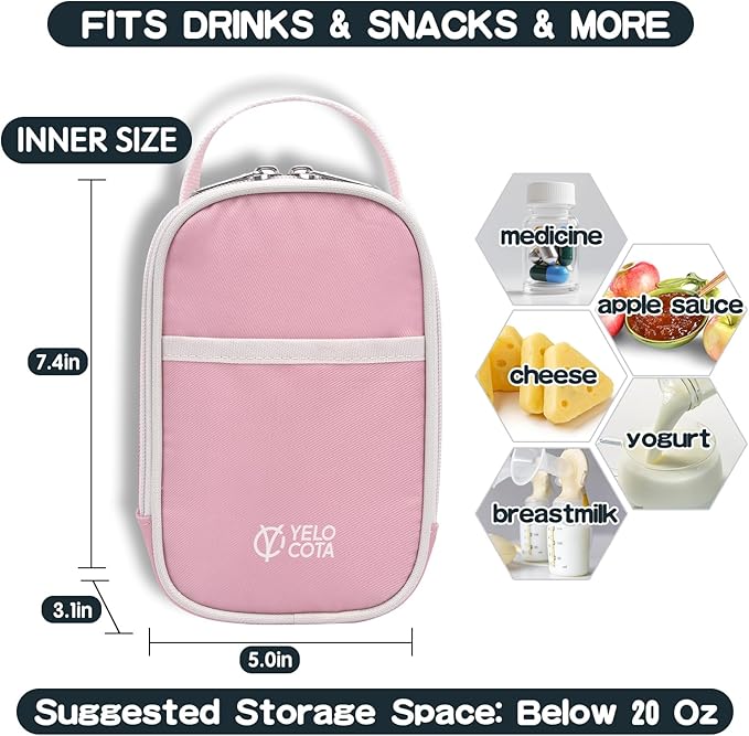 Small Insulated Lunch Bag- Snack Bag- Mini Cooler Bag with Handle for Travel,Work,School(Storage Space below 20oz)- Also Suitable for Pairing with Food Jar