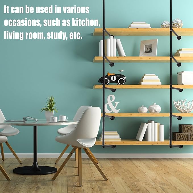 2pcs Wall Mount Iron Pipe Shelf, 5-Tier 66.1x11.8 Inch Industrial Wall Shelves Ceiling Hung Storage Shelf Black Pipe Shelving Brackets No Plank DIY Open Bookshelf for Office Room Kitchen