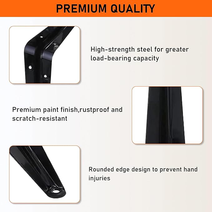 ELSKER&HOME 24 Pack Shelf Brackets 6 Inch, Floating Shelf Bracket for Wood, Black Metal L Bracket for Shelves Support, Wall Mount Corner Brace