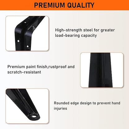 ELSKER&HOME 16 Pack Shelf Brackets 8 Inch, Floating Shelf Bracket for Wood, Black Metal L Bracket for Shelves Support, Wall Mount Corner Brace